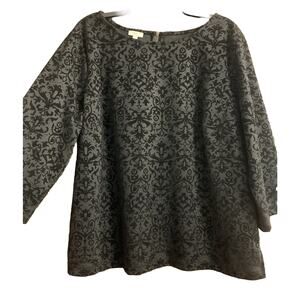 Talbots Blouse 2X Black Velvet Burnout Top Flocked 3/4 Sleeve Witchy Gothic